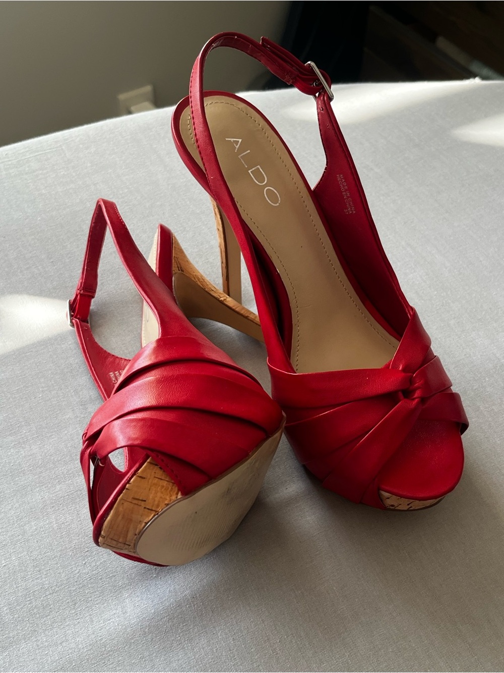 Aldo Red Knotted Peep-Toe Slingback Heels
